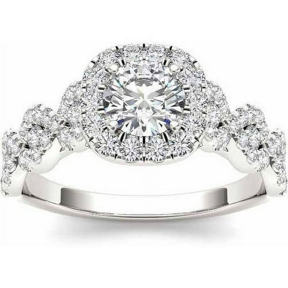 1-1/4 Carat T.W. Diamond Criss-Cross Shank Single Halo 14kt White Gold Engagement Ring