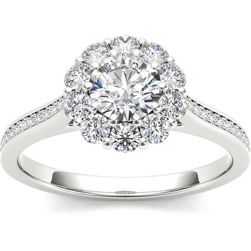 1-1/4 Carat T.W. Diamond Flower-Shape Halo 14kt White Gold Engagement Ring