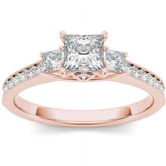1-1/4 Carat T.W. Diamond Princess-Cut Three-Stone 14kt Rose Gold Engagement Ring