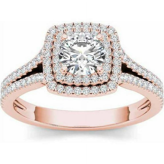 1-1/4 Carat T.W. Diamond Split Shank Double Halo 14kt Rose Gold Engagement Ring