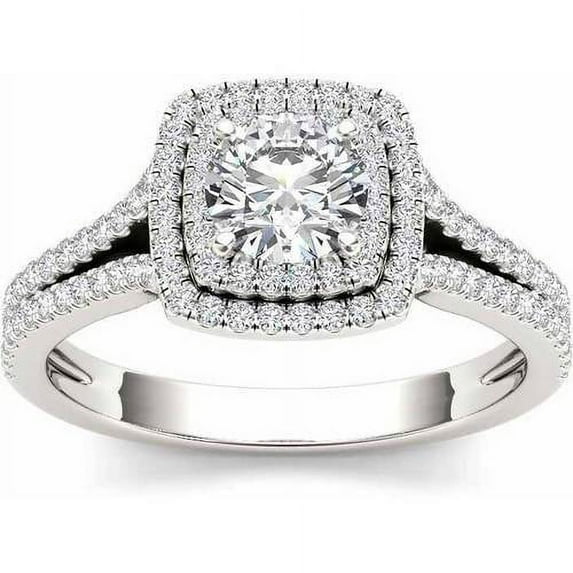 1-1/4 Carat T.W. Diamond Split Shank Double Halo 14kt White Gold Engagement Ring
