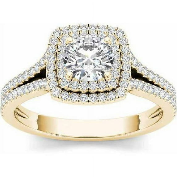 1-1/4 Carat T.W. Diamond Split Shank Double Halo 14kt Yellow Gold Engagement Ring
