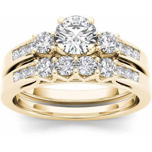 1-1/4 Carat T.W. Diamond Three-Stone 14kt Yellow Gold Engagement Ring Set