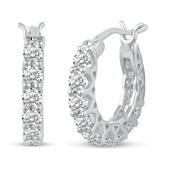 1 1/4 Carat tw Cubic Zirconia Inside Out Hoop Luxury Earrings Huggies in 925 Sterling Silver Jewelry