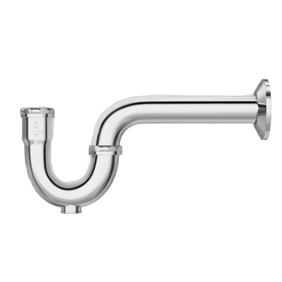 1-1/4" Chrome Plated Brass P-Trap with Shallow Escutcheon with Cleanout 17 Gauge