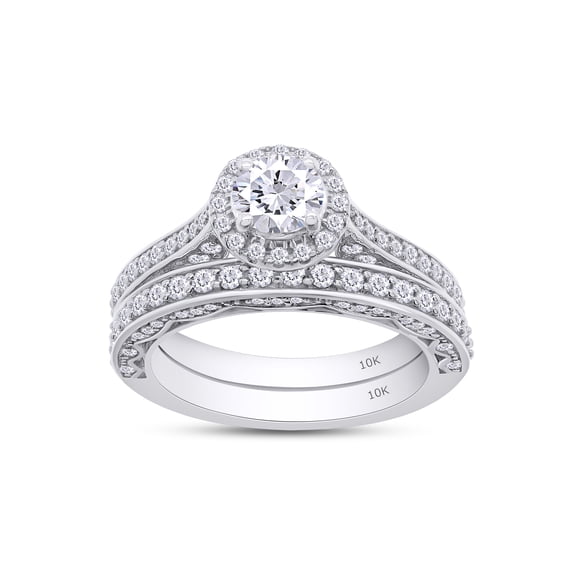 1 1/4 Ct Round Cut Lab Created Moissanite Diamond Halo Engagement Promise Anniversary Bridal Ring Set Womens Wedding Bands 10k White Gold 1.25 Cttw, G-H/VVS1 Gift Jewelry-4