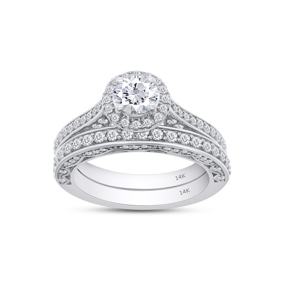 1 1/4 Ct Round Cut Lab Created Moissanite Diamond Halo Engagement Promise Anniversary Bridal Ring Set Womens Wedding Bands 14k White Gold 1.25 Cttw, G-H/VVS1 Gift Jewelry-11