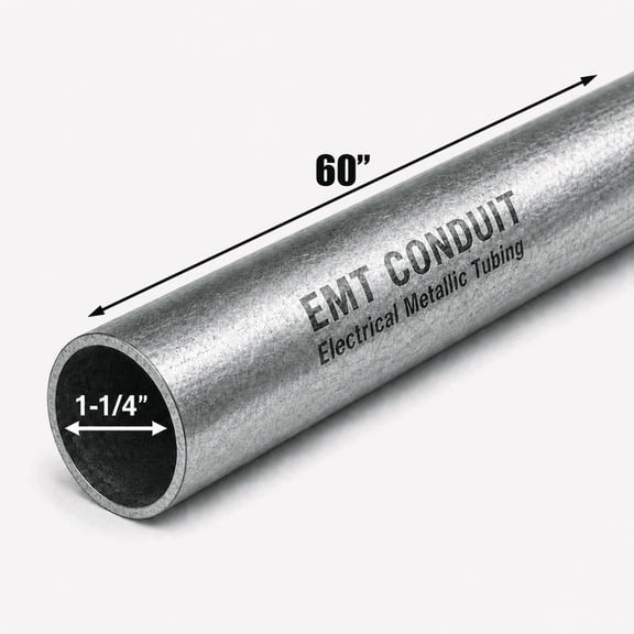 1-1/4" EMT Conduit Pipe, Galvanized Steel Electrical Metallic Tubing, 60 Inch
