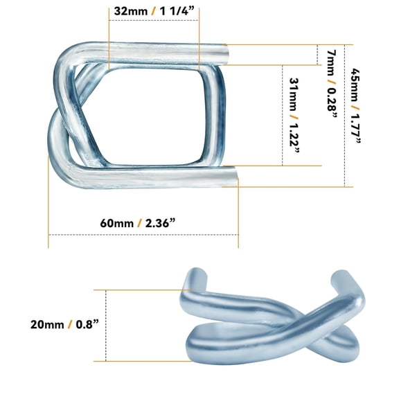 1 1/4" Galvanized Banding Strapping Metal Wire Buckle for Packaging Pallet Polypropylene Poly Woven Composite Cord Strap Nylon Band (60 Pcs)