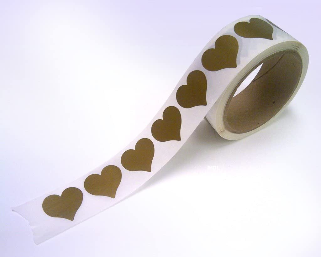 1-1/4 Heart Shape Gold - 500 Scratch Off Labels Stickers, Designed to Create Your own Scratch-Off Cards, Raffles, Promotions, Wedding, Fun, Games etc.
