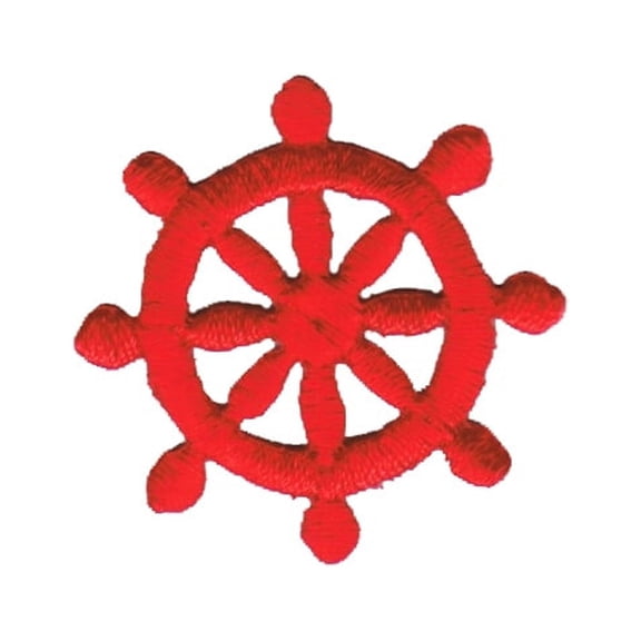 1 1/4 INCH Red Captain Wheel Patch Ship Steering Embroidered Iron On Applique