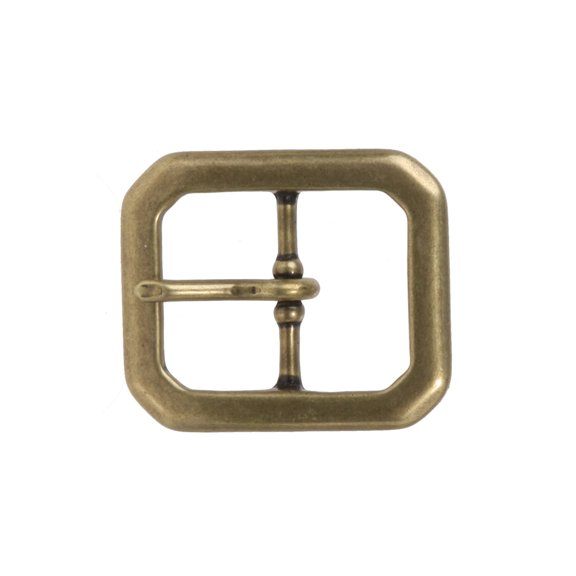 1 1/4 Inch Center Bar Single Prong Solid Brass Octagon Rectangular Belt Buckle