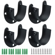 4 Pack Black Stainless Steel Clothing Tube Holder,U-Shaped Closet Rod Brackets, Heavy Duty Wall Mount Clothes Rail Supports for Wardrobe, Curtain Rod, Bathroom & Kitchen Storage, with Screws and Anch