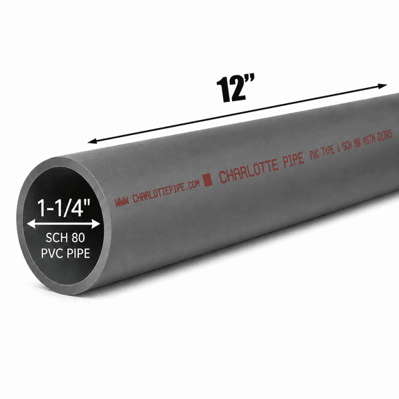 1-1/4 Inch Schedule 80 PVC Pipe - Cut to Custom Length (12")