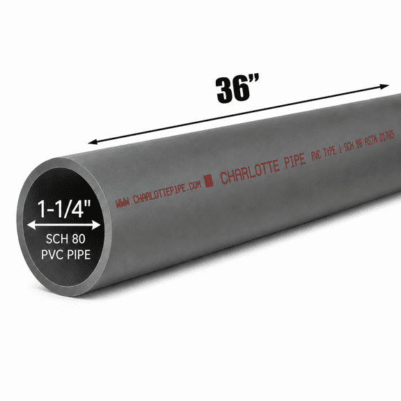 1-1/4 Inch Schedule 80 PVC Pipe - Cut to Custom Length (36")