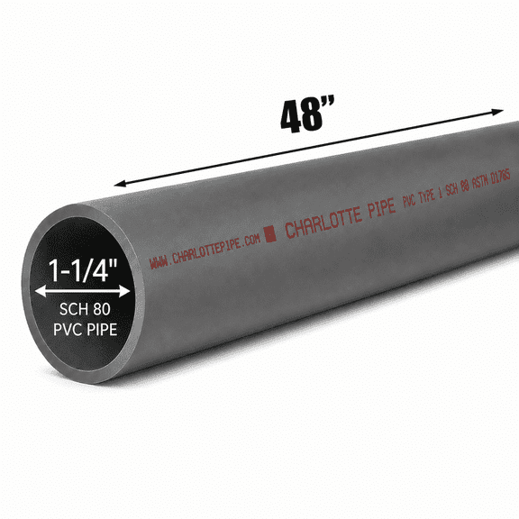 1-1/4" Diameter Schedule 80 PVC Pipe, 48" Length