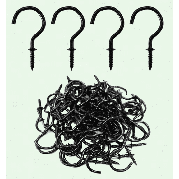 1-1/4 Inch Screw Ceiling Hook Cup Hook, Pack of 50, Black