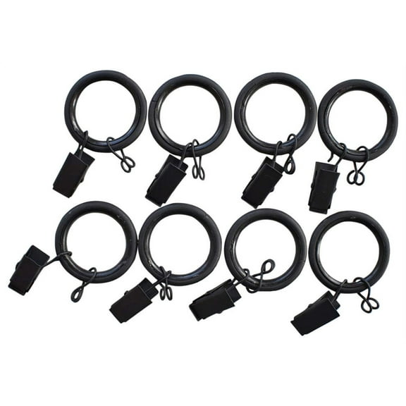 Urbanest 1.25" Nylon-Insert Quiet Metal Curtain Rod Rings with Clips and Eyelets, Fits up to 1″ Rod – Durable Drapery Rings for Smooth Gliding & Secure Grip, 8 Pieces, Black