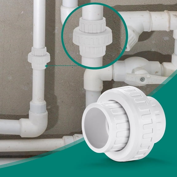 1-1/4" PVC Union Coupling Pipe Fitting,1-1/4" PVC Slip Union Schedule 40, PVC Adapter(Socket x Socket), built-in EPDM O-Ring, White (2 Pack