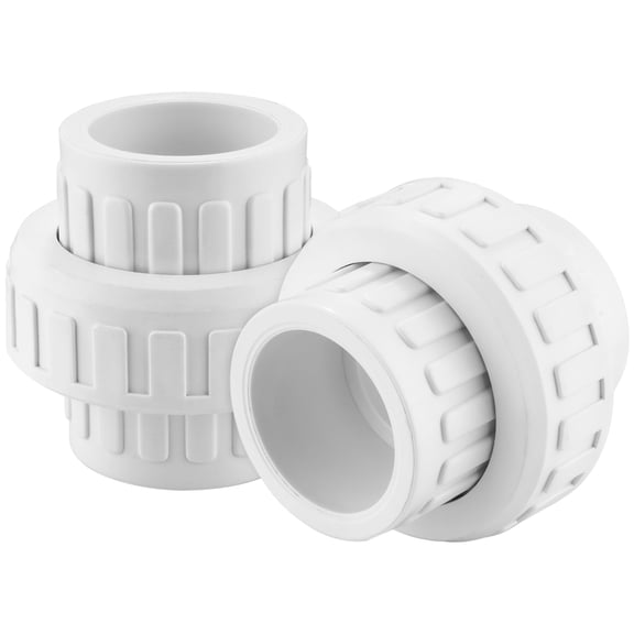1-1/4" PVC Union Coupling Pipe Fitting (Socket x Socket) PVC Adapter Schedule 40, EPDM O-Ring, White 2 Pack