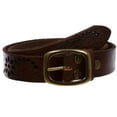 thumbnail image 1 of 1-1/4" Perforated Oval Embossed Casual Vintage Leather Jean Belt, 1 of 4