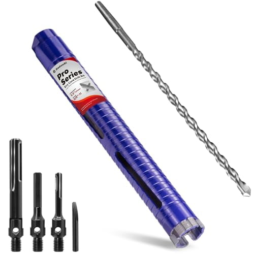 1-1/4" Pro Dry Core Drill Bit with Pilot Bit & 3 Adapters (SDS Plus/SDS Max/1/2 Hex), Upgraded Welded Core Bits for Concrete with Rebar, Masonry, Brick, Mortar - 9.5" Depth, 5/8"-11 Thread