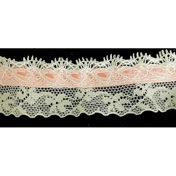 1-1/4" Ruffled Gathered Lace w/ Ribbon Trimming - 12 Total Yards!