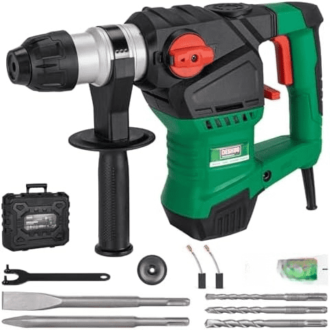 1-1/4" SDS-Plus Rotary Hammer Drill, 12.5 Amp 3 Functions Corded Vibration Control Rotomartillo with Safety Clutch for Concrete, Includes 3 Drill Bits, 2 Chisels, Carrying Case$$