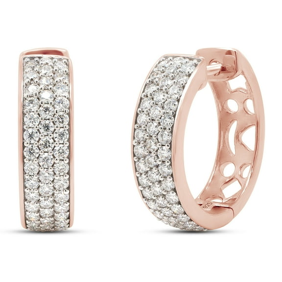 1 1/4 ct.t.w Round Cut Lab Created Moissanite Diamond Triple Row Huggie Hoop Earrings In 14K Rose Gold Over Sterling Silver Jewelry For Women (G-H Color, VVS1 Clarity, 1.25 Cttw)