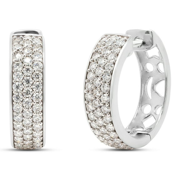1 1/4 ct.t.w Round Cut Lab Created Moissanite Diamond Triple Row Huggie Hoop Earrings In 14K White Gold Over Sterling Silver Jewelry For Women (G-H Color, VVS1 Clarity, 1.25 Cttw)