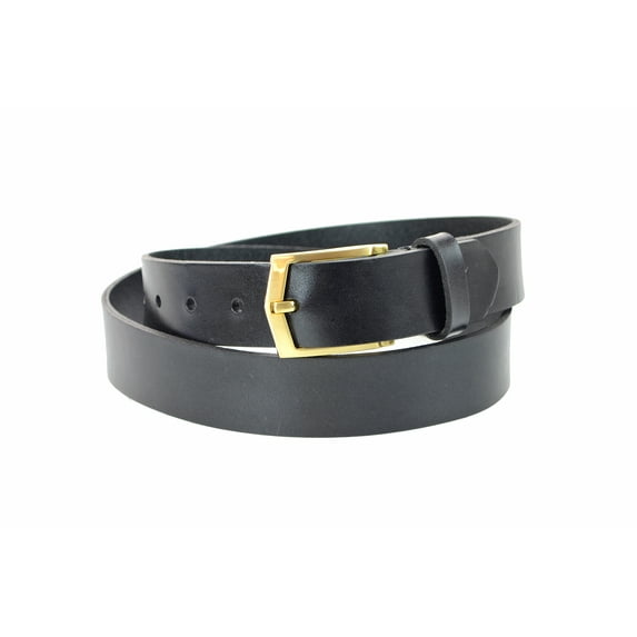 1-1/4 in. US Steer Hide Leather Men's Dress Belt with Brushed Gold Finish Angled Buckle- Black