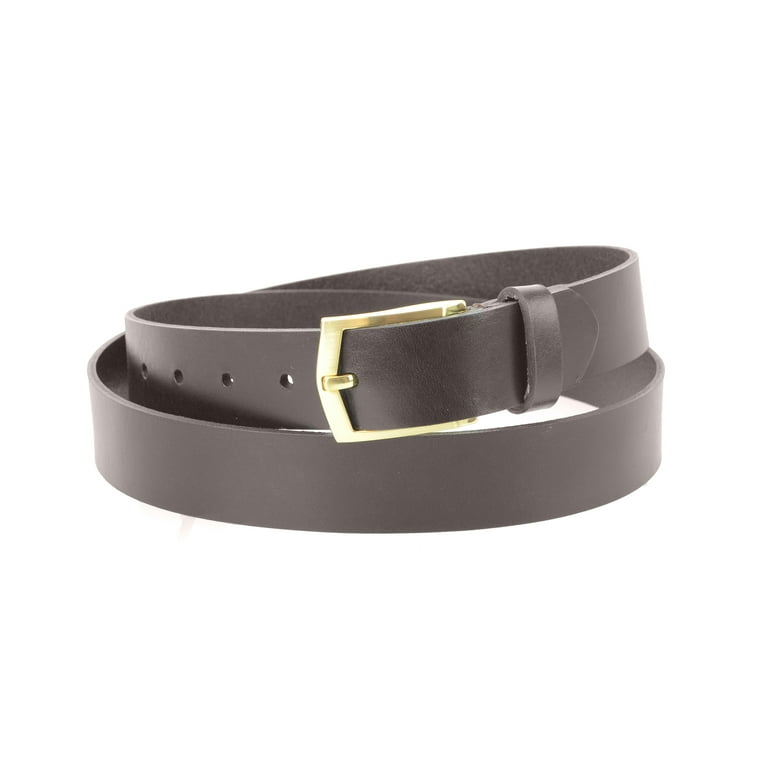 1-1/4 in. US Steer Hide Leather Men's Dress Belt with Brushed Gold Finish  Angled Buckle- Brown