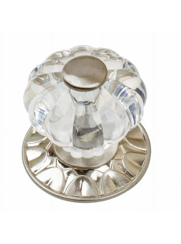1-1/4-inch Clear Acrylic Melon Cabinet Knob with Satin Nickel Backplate - 235140-SN ( Pack of 5)