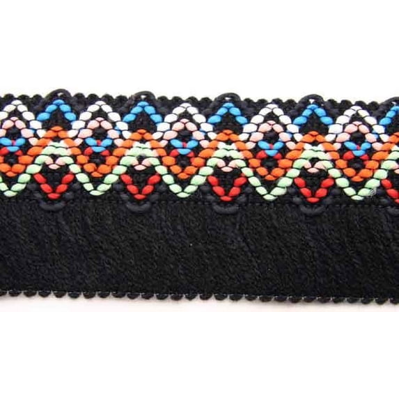 1 1/4 inch Fringed Woven Jacquard Braid Ribbon, 10 Yards