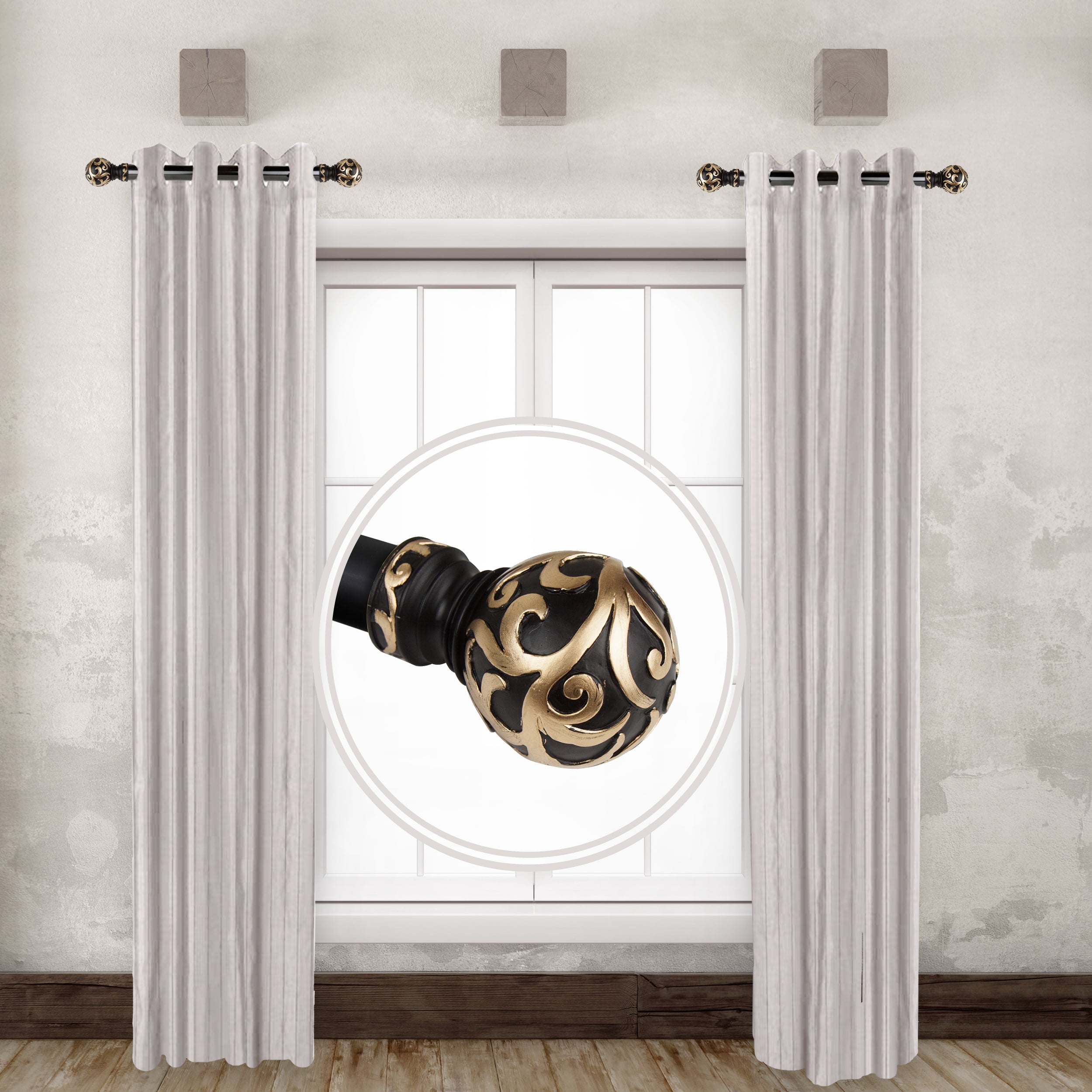 Randal 1" Dia Side Window Curtain Rod 12-20 inch long (Set of 2) - Black