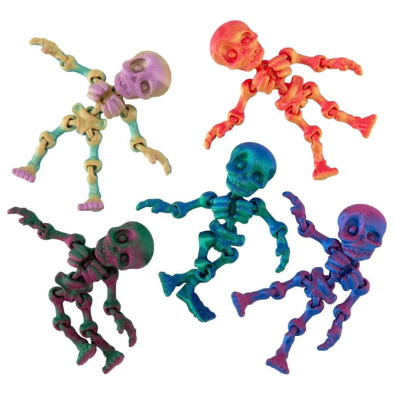 1 1/4" x 1 3/4" Bright Color 3D Printed Small Segmented Skeletons Set - 5 Pc.