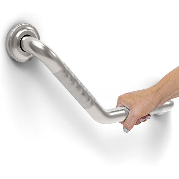 1-1/4 x 16inch Angled Grab Bar for Stud Mount with Knurled Grip, Bathroom Mobility Aid, ADA Compliant Heavy Duty 500lbs Support, Rustproof Stainless Steel (Brushed Nickel)