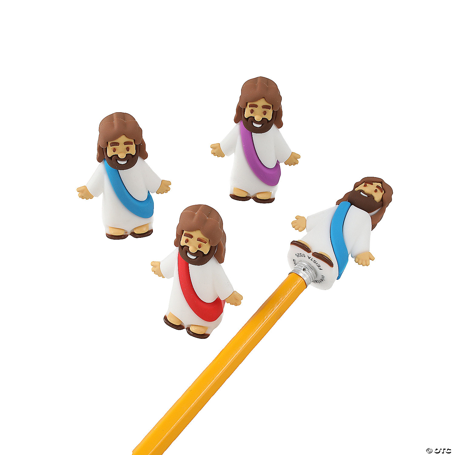 1 1/4" x 2" Religious Jesus with Sash Plastic Pencil Toppers - 24 Pieces