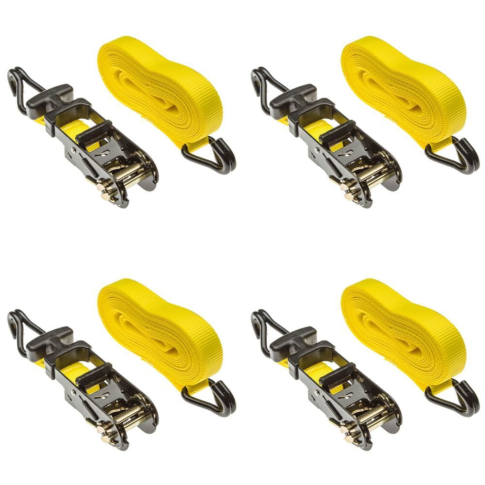 1-1/4in x 15' Ratchet Straps with J-Hooks - 4 Pack
