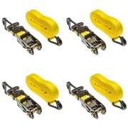 1-1/4in x 15' Ratchet Straps with J-Hooks - 4 Pack