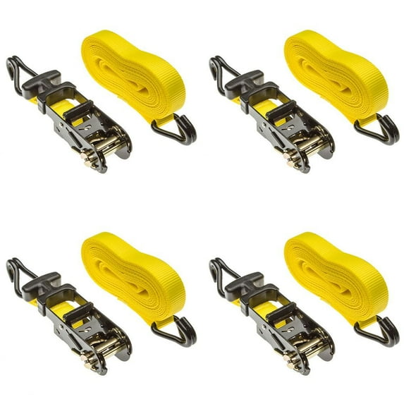 1-1/4in x 15' Ratchet Straps with J-Hooks - 4 Pack