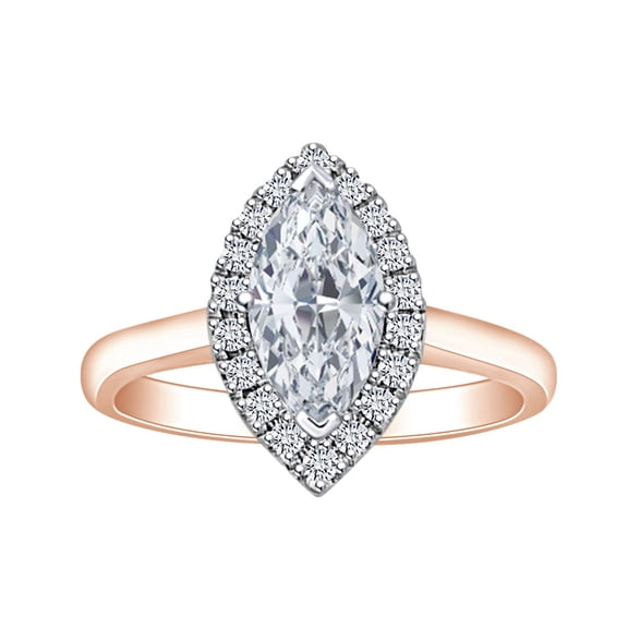 AFFY 1 1/5 Carat Marquise & Round White Natural Diamond Cluster Engagement Ring In 14k Solid Rose Gold (1.20 Cttw) Ring Size-5.5