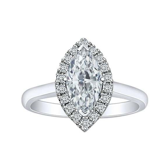 AFFY 1 1/5 Carat Marquise & Round White Natural Diamond Cluster Engagement Ring In 14k Solid White Gold (1.20 Cttw) Ring Size-8.5