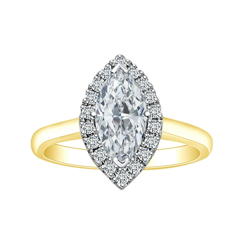 1 1 5 Carat Marquise Round White Natural Diamond Cluster Engagement Ring In 14k Solid Yellow Gold 1.20 Cttw Ring Size 5.5