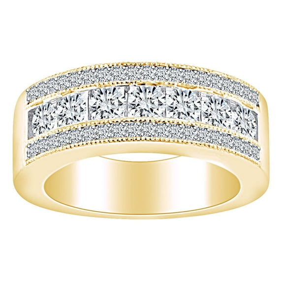AFFY 1 1/5 Carat Round White Natural Diamond Anniversary Wedding Band Ring In 14k Solid Yellow Gold (1.20 Cttw) Ring Size-6.5