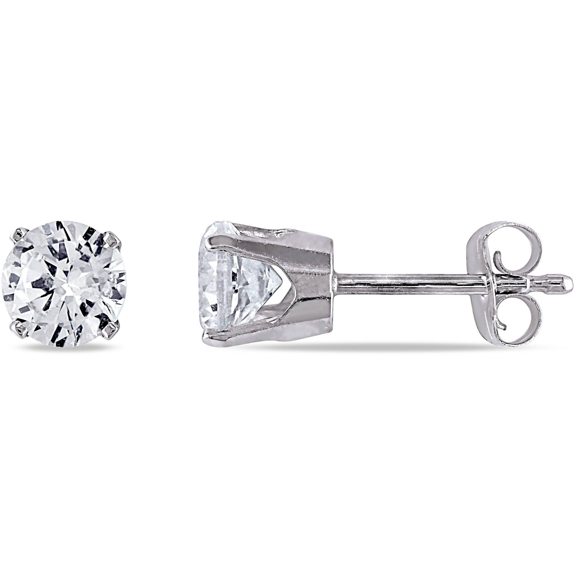 1-1/5 Carat T.G.W. Created White Sapphire 10kt White Gold Solitaire Earrings - image 1 of 4
