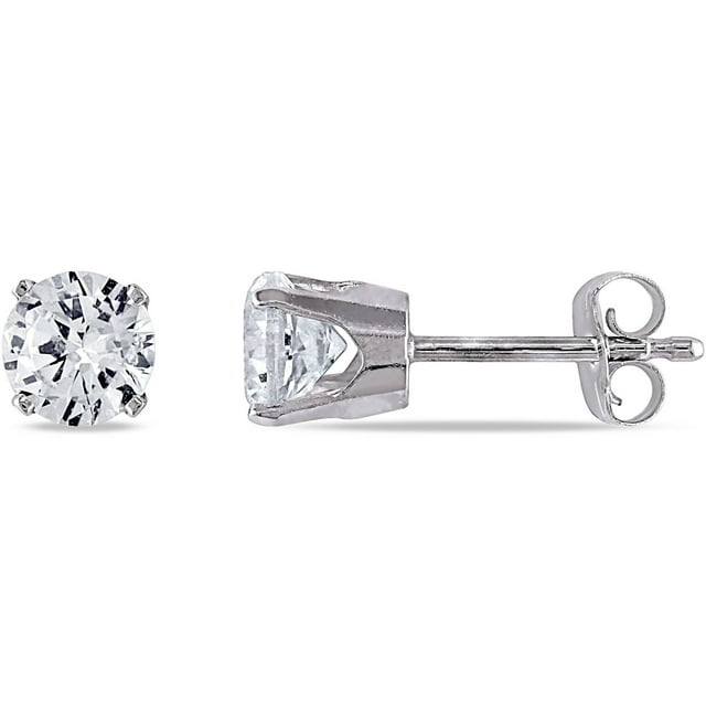 1-1/5 Carat T.G.W. Created White Sapphire 10kt White Gold Solitaire Earrings