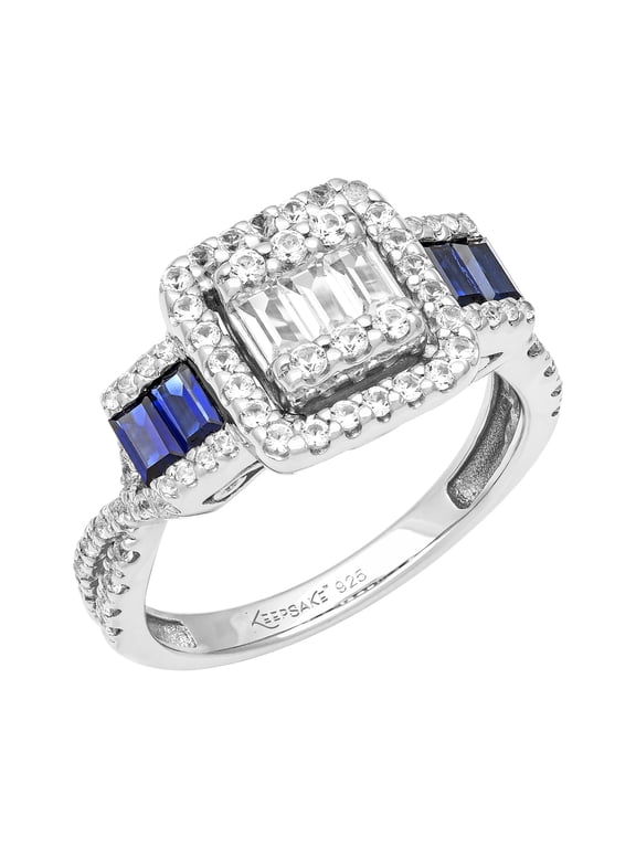1 1/5 Carat TGW Created Blue and White Sapphire Women's "Cerulean Gem" Engagement Ring in Sterling Silver