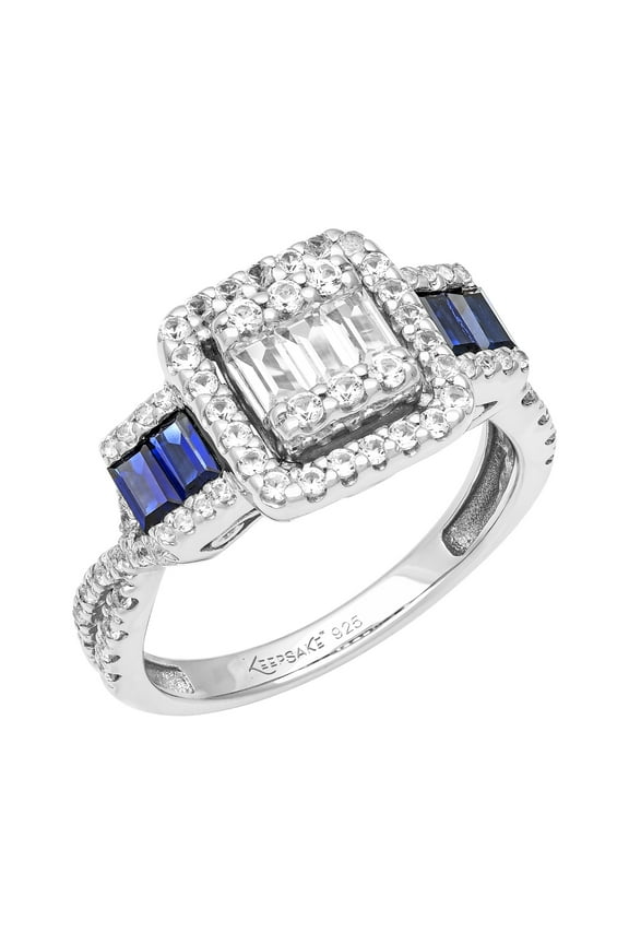 1 1/5 Carat TGW Created Blue and White Sapphire Women's "Cerulean Gem" Engagement Ring in Sterling Silver