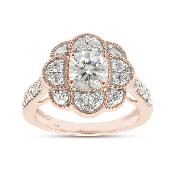1 1/5 ct.t.w Center 6MM Cushion Cut Lab Created Moissanite Diamond Floral Halo Engagement Ring In 14K Rose Gold Over Sterling Silver (G-H Color, VVS1 Clarity, 1.40 Cttw)-9